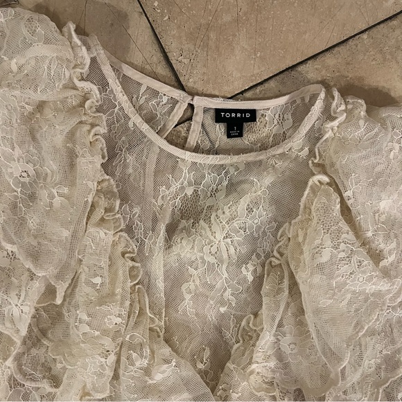 Zara Lace Ruffle Blouse - Cream - Picture 3 of 3